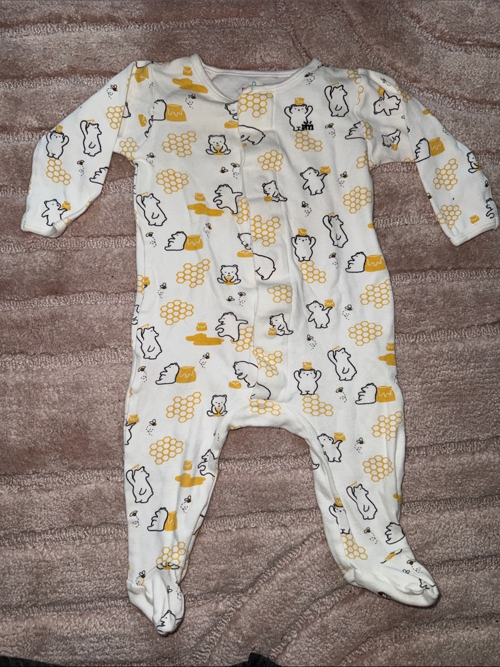 Magnetic Me White & Yellow Honey comb Bear Print Footed One-Piece